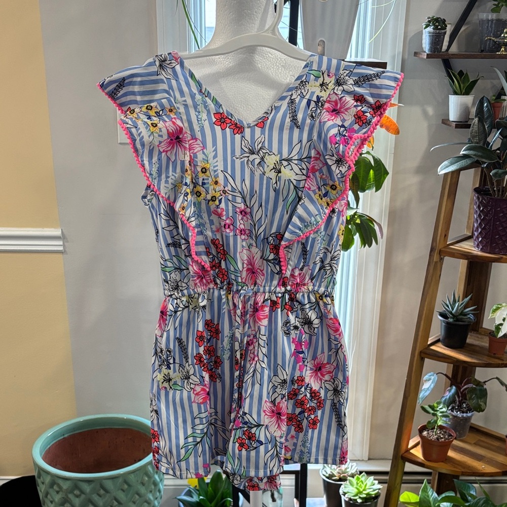 Japna girls Floral Striped Ruffle Romper size 8